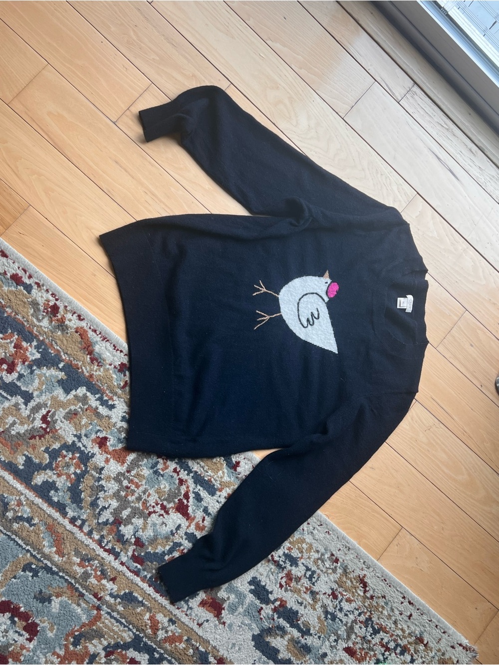 J Crew Navy Women's Sweater with White Bird Motif